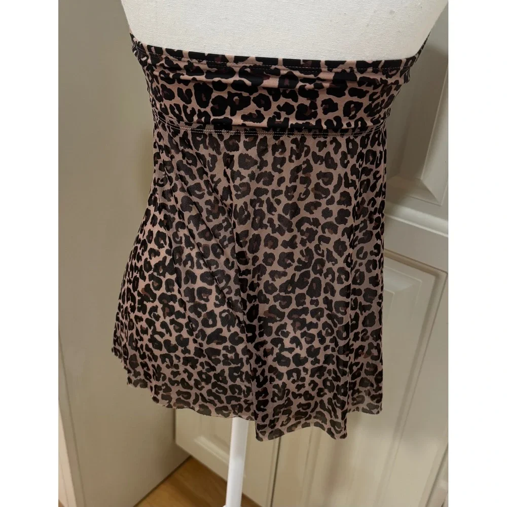 Women's Komar Leopard Print Strapless‎ Swim Top Tunic Cover Up